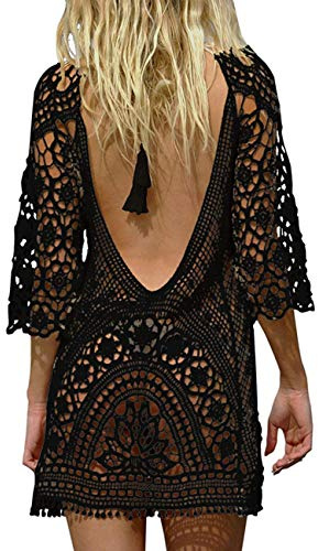 Copricostume da Bagno Donna in Maglia Uncinetto Estate Abito da Spiaggia Bikini Cover up Camicetta Maglia Tunica Kaftan Top