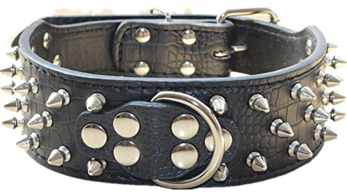 Haoyueer Hundehalsband aus Leder mit Dornen, 5 cm breiten Kugeln, elegante Lederhalsbänder für mittlere und große Hunde, Pitbull... (XL, schwarz)