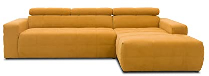 DOMO. collection Ecksofa Brandon, Sofa mit Rückenfunktion in L-Form, Polsterecke, Eckgarnitur Longchair rechts 285 x 175 x 98 cm (BxTxH), gelb (mango) | Longchair rechts mit Rückenfunktion, moderne Polsterecke in L-Form mit Steppung und Gleitern, 285 x 175 x 98 cm (BxTxH)