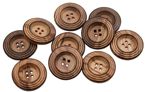 10 Stück tolle echt Oliven Holz Knöpfe mit Rillen 4 Loch natürliche Maserung (25mm)