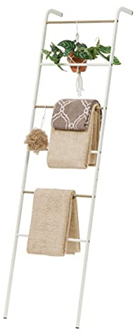 IRIS USA Clothing Rack, Blanket or Garment Ladder, Easy to Assemble, Standing Metal Sturdy Garment Rack, Small Space Storage Solution, Modern Versatile Design, Long-Term Durability, Ladder, White