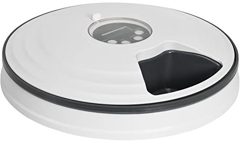 PawHut Futterautomat mit 6 Fächern für Katzen Hunde Haustiere automatisch 4 Mahlzeiten programmierbarer Futterspender mit LED-Display Timer Weiß+Grau Ø30,5 x 7,2H cm