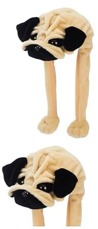 Souvenirs Tiermütze Plüsch Mütze Mops Hund, 55 cm, Beige, Unisex – Erwachsene und Unisex-Kinder