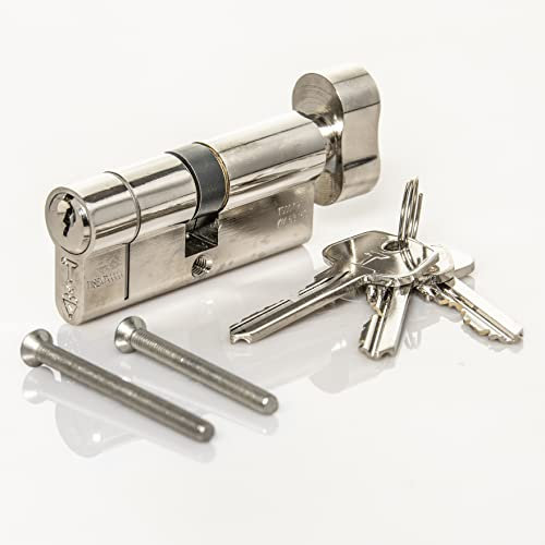 High Security TS007 1 Star Thumbturn Euro Cylinder Lock, British Standard, Insurance Approved Barrel Lock and Key Sets. UPVC Door Locks. (32mm Internal x 32mm External (64mm Total)), Chrome