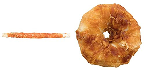 Trixie 31326 Denta Fun Chicken Chewing Rolls, 28 cm, 3 St./250 g & 31332 Denta Fun Chicken Chewing Rings, ø 6 cm, 2 St./110 g