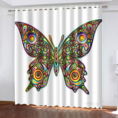 Kinder Gardinen Kinderzimmer Junge Mädchen Blickdicht Künstlerischer Kreativer Schmetterling 200X214Cm 2Er Set Verdunkelungsvorhang Thermovorhang Hitzeschutz Vorhänge Wohnzimmer Schlafzimmer Vorhänge