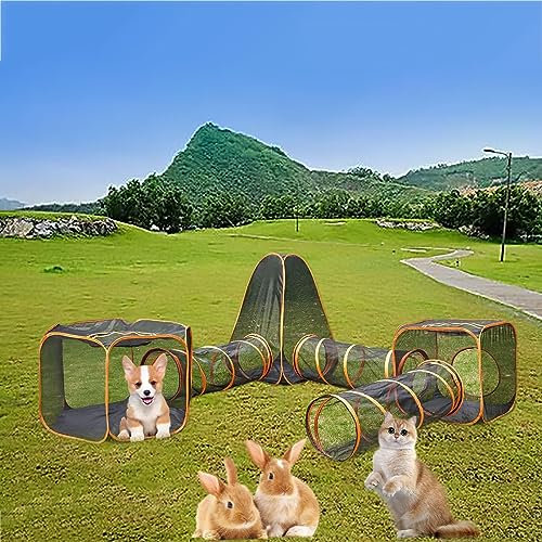 IMIDIA Outdoor-Katzenzelt und Tunnel, Outdoor-Katzengehege Pop-up-Haustierzelt, Welpenauslauf, Gehege für Kleintiere, für Meerschweinchen, Spielen, Kleintiere, Ausruhen