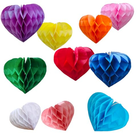 Heart Shaped Honeycomb Balls Party Decorations 10 Pieces 6 8 Tissue Paper Pom Poms Flower Balls for Birthday Wedding Party Baby Shower Nursery Wall Decor (10pcs Multicolor Set)