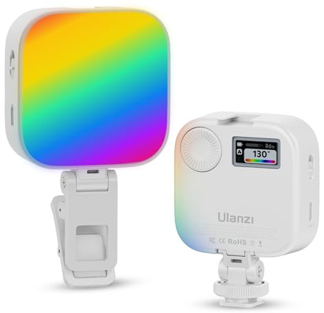 ULANZI U60 RGB videolampor vit LED-kameralampa 360° full färg bärbar fotobelysning med snabbfrigörande adapter och klämma, 2 500 mAh uppladdningsbar CRI 95 + 2 500-9 000 K dimbar panellampa