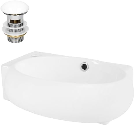 ML-Design Lavabo en Céramique, Blanc, 43x28x15 cm, Ovale, Bonde Garniture d'Écoulement Inclus Blanc Mat, Trou pour Robinetterie à Gauche, Vasque Montage Mural/à Poser, Lave-Mains Salle de Bain