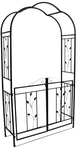 Rosenbogen Montpellier mit Torpforte, stabiles Metallgestell 220x120cm, Stahlrohr schwarz beschichtet in Hammerschlagoptik