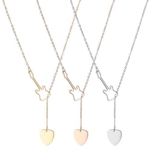 ANATTASOUL 3PCS 18k Gold Halskette Gitarre Halskette Verstellbare Herz Anhänger Halsketten Für Frauen Silber Ästhetische Halskette Für Weihnachten Geburtstag Party Abschlussball Gala Hochzeit