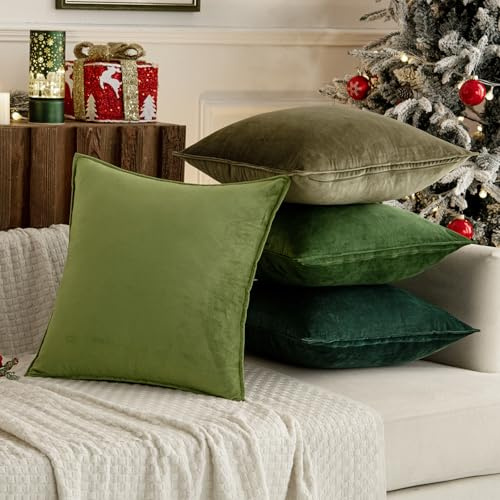 MIULEE Juego de 4 fundas de cojín de terciopelo de Navidad, 50 x 50 cm, serie verde, fundas de cojín decorativas para sofá, salón, dormitorio