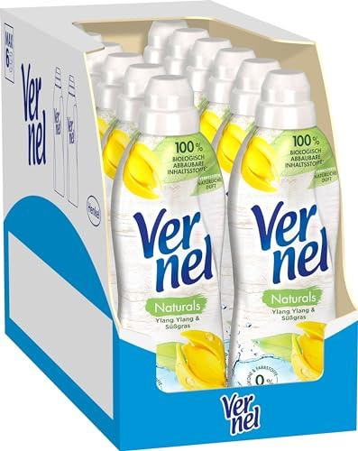 VERNEL Suavizante vegano Naturals Ylang Ylang & Sweet Gras 444WL (12 x 37 lavados), aroma de lavandería con un 99% de ingredientes de origen natural, sin microplástico, reciclable