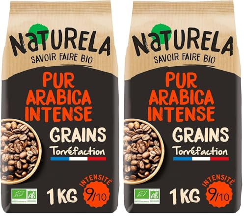 NATURELA - Café Grains Bio - Café Grains Pur Arabica Intense - Torréfaction Lente - Fabriqué en France - 1 kg