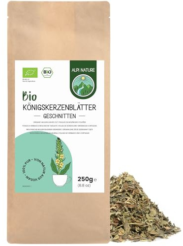 Alpi Nature Thé de Molène BIO 250g, Feuilles de Molene Séchées et Coupées, Tisane en Vrac | Feuilles de bougie royale, thé en vrac pour la préparation du thé, tisane