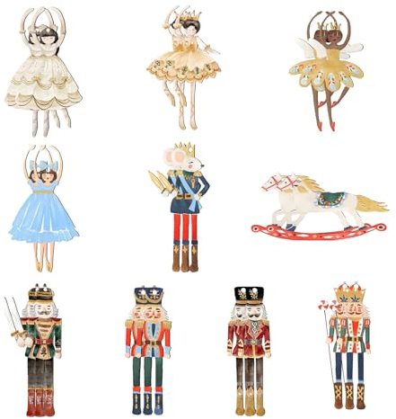 Falafoty 20PCS Christmas Decor Nutcrackers Wooden Nutcracker Soldier Princess Christmas Hanging Ornaments Nutcracker Figures for Christmas Tree Holiday Decoration and Gifts