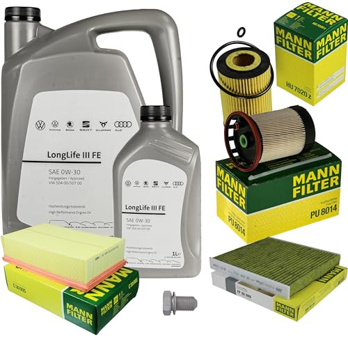 Inspektionspaket Wartungspaket Filterset mit 6 L 0W-30 Motoröl LongLife 3 FE, Ölfilter Luftfilter Kraftstofffilter Innenraumfilter (Aktivkohle) Ölablassschraube