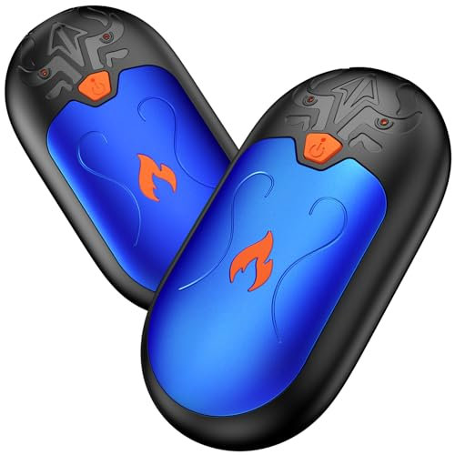 Handwärmer Wiederaufladbar 2 Pack, Handwärmer Elektrisch mit 24 Stunden Wärme & 3 Heizmodi,Tragbarer Taschenwärmer für Reno-Patienten, Frauen Männer(Blau)