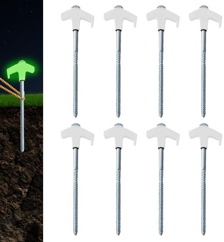 8 Screw in Tent Stakes, 2024 Upgraded 4 Stück Ground Anchors Screw in, Schraubheringe Camping aus Metall für Camping und Outdoor Zeltheringe zum Schrauben für Harten Boden Wald (Weiß, 8PCS)