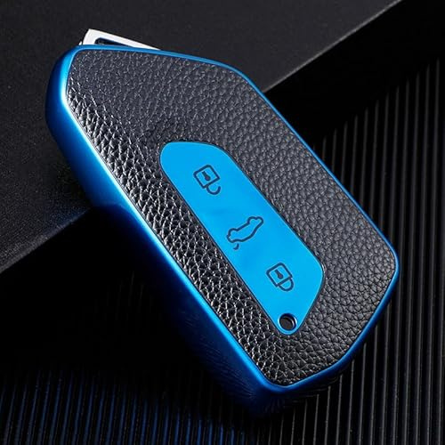 Misuyue VW Schlüsselhülle, Golf 8 schlüsselhülle für VW S-Koda Seat, Blau | 3 Tasten Autoschlüssel Hülle VW aus Leder und TPU für VW MK4 MK8 Seat Leon Ateca Tarraco Octavia 8