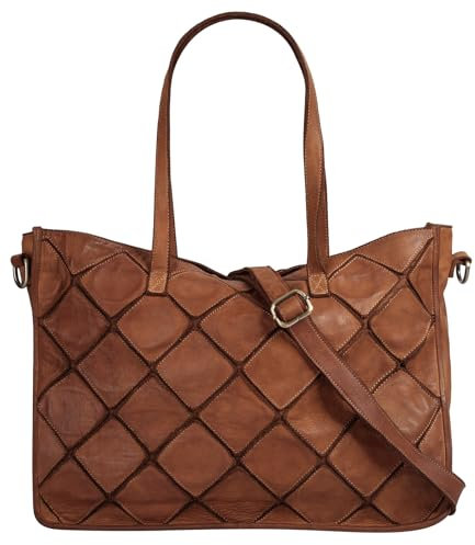 Samantha Look Shopper Echt Leder Damen | Made in Italy, Vintage Tragetasche mit Smartphonefach, Umhängetasche aus Leder | 022171