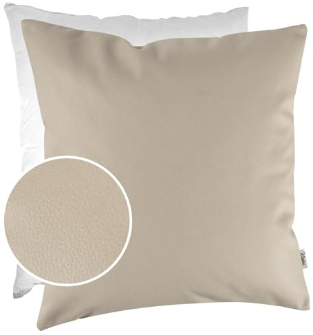 Kissenbezug Kunstleder Dekokissen Sofakissen Leder-Kissenbezüge Kissenhülle Kissen KUMO Beige 40x40cm mit Füllung