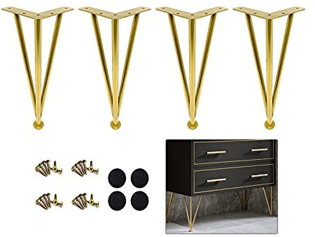 25,4 cm goldene Haarnadel-Tischbeine, strapazierfähig, verstellbare Metall-Möbelfüße für Schminktische, Badezimmer und Schreibtische, langlebig, DIY-Schrank-Ersatzbeine mit Bodenschonern