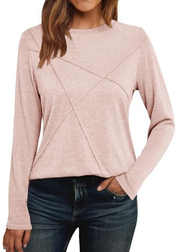 Cuptacc Camiseta Manga Larga Mujer Jersey Mujer Cuello Redondo 2025 Moda Blusa Monocolor Tops Plisados Camisa Elegante