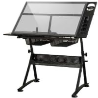 Verstellbarer Zeichentisch mit Tischplatte aus gehärtetem Glas, Bastelstation und Hocker, Höhe/Winkel, verstellbare zwei Schubladen, ideal für Malerei, Zeichnung und Kunstprojekte.