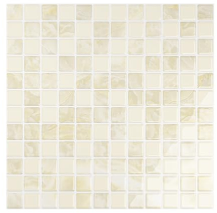 VEELIKE Azulejos de Pared Autoadhesivos Beige Azulejos Cuadrado Mosaico Adhesivos Cocina Vinilo Adhesivo Baldosas Adhesivas Pared Baño Impermeables Baldosas Adhesivas Pared 30,5 cmx30,5 cm 6 Piezas