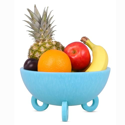 Divit Shilp Large Salad Bowl with Serving – Decorative Mixing Bowl with Ring Base | Ideal for Fruits, Pasta, Cereal & More | Handcrafted Resin Bowl for Dining & Kitchen Use (Blue, Normal)