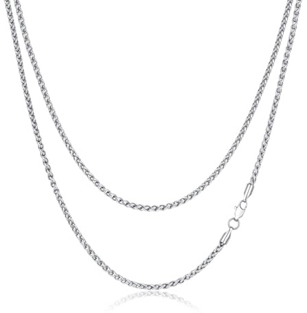FOSIR Silver Wheat Chain Necklace for Men, Stainless Steel Chains for Men and Women, 2.5mm Mens Necklaces 20 Inch (Men's Average Length)