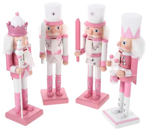 TOBBOMEY 4 Piezas Cascanueces de Madera Decorativo Navidad de Muñeco Soldado Rosa Festivo para Mesa y Regalo Infantil
