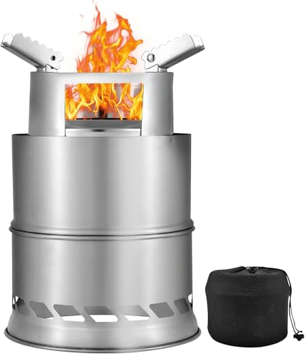 JNUYISW Brasero Exteriores, Hoguera de Leña Portátil de Acero Inoxidable sin Humo Funciona con Pellets o Leña Estufa de Leña Pequeña con Bolsa de Transporte para Patio Trasero, Patio, Playa