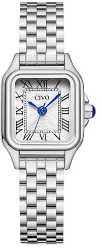 CIVO Orologio Donna Acciaio Inossidabile: Argento Piccolo Analogico a Quarzo Quadrato e Impermeabile con Numerali Romani - Ideale per Donne Professionali - Ufficio e Affari