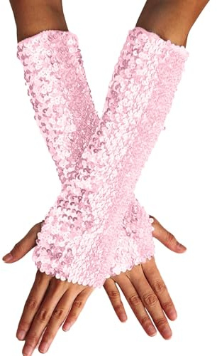 Generisch Pailletten Fingerlose Handschuhe Damen Lange Glitzer Armstulpen Stretch Pulswärmer Elegant Abendhandschuhe Outfit Accessoires für Festliche Fasching Party Karneval Silvester