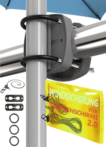 Menz Sonnenschirmhalter Balkongeländer + Windsicherung 2.0, praktische Sonnenschirm Halterung Balkon stabil und platzsparend, Anthrazit