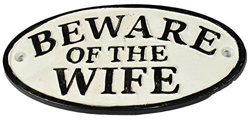 Méfiez-vous de la femme porte une plaque en fonte Sign Wall House Post Clôture Barrière Jardin