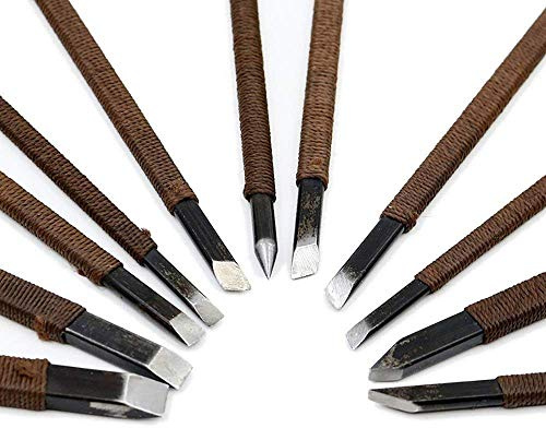 Xcsskg 11 pcs outil de sculpture sur pierre burins/Ensemble de couteaux kit MN en alliage d'acier Portable Sac