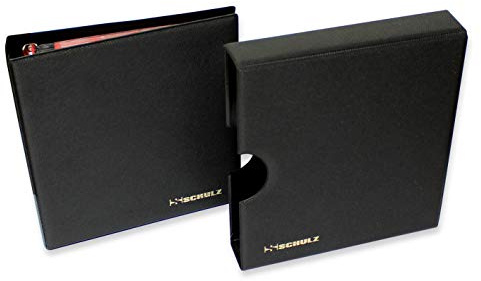 SCHULZ Münzenalbum typ.Hellas 23cm x 20,5cm Münz-Sammelalbum mit 10 Münzhüllen und roten Trennblättern für 200 Diverse Münzen, Roten Trennblättern und Index. (Schwarz)