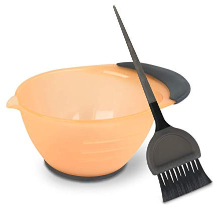 Tredoni Bol de Mezclar de Tinte Capilar 360ml + Cepillo - Cuenco Antideslizante 12oz con Mango de Goma y Pico Vertedor, Multicolor