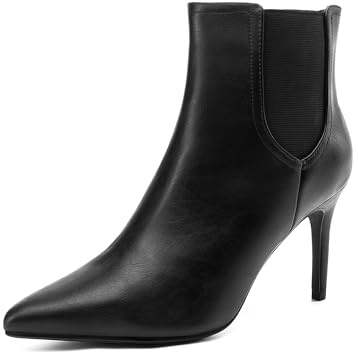 DREAM PAIRS Women's Pointed Toe High Heel Ankle Booties,Black/Pu,7