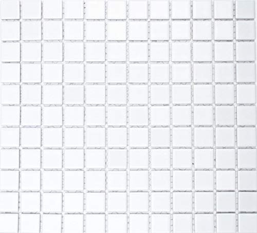 MOS18-0111 Carreau mosaïque en céramique, blanc mat, pour mur de cuisine, salle de bain, douche, instructions de pose & d'entretien (français non garanti)