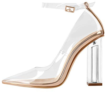 MissHeel Zapatos de tacón de bloque transparentes para mujer, transparente, 44 EU