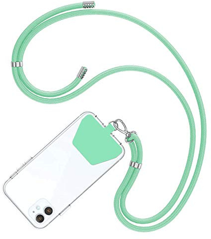 COCASES Crossbody Phone Lanyard with Tether, iPhone Strap for Hanging Anti-Theft Phone Chain for Neck Keychain with Patches Compatible with Most Smartphones Green