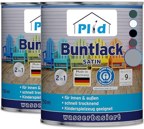Plid® Buntlack Außen 1.5l - Silbergrau - Holzfarbe außen & innen - Holzlack Außen wetterfest - Holzschutzfarbe Aussen & Innen - Wetterschutzfarbe Holz Außen - Holzlasur - Farbe für Holz Außen