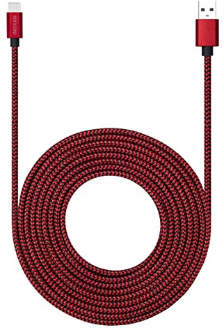 USB Typ C Kabel, 4,6m, mit 3A Schnellladung, Ultra langes und extrem haltbares Nylon geflochtenes USB C Ladekabel für Galaxy S10/S9/S8/Google Pixel/LG/OnePlus/Moto und mehr (rot)