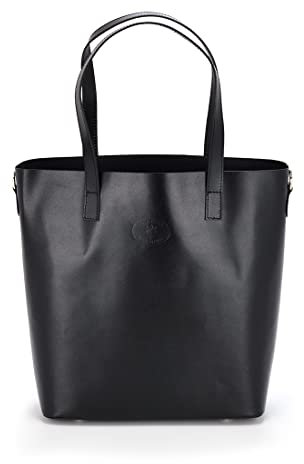 Vera Pelle Sac à main pour Femme, Sac Cabas en Cuir, Dossier, Elégant, Classique, Pratique, Poignées et Bandoulières, Format A4, 35 x 31 x 14 cm, Noir