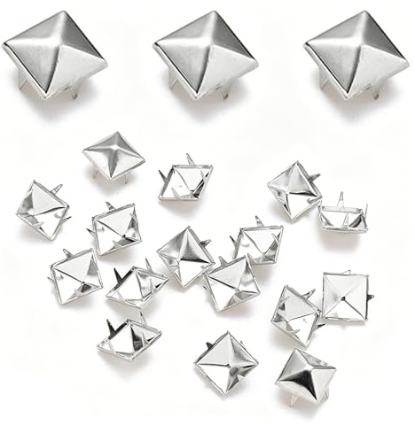 100 Pcs Silver Square Rivets, 15mm Pyramid Studs | Large Punk Spikes Rivet, Metal Clothing Spikes Stud, for Leathercrafts Bags Belt Shoe Clothes Jeans Decorative DIY Projects
